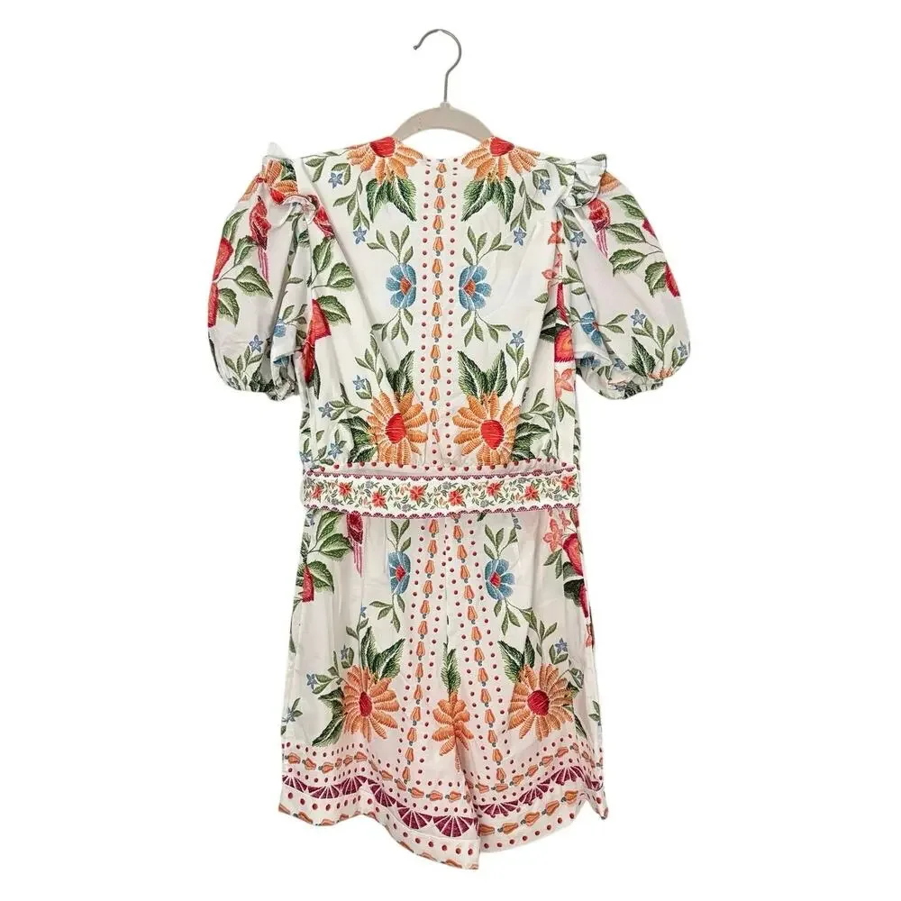 Farm Rio Floral Embroidered Belted Romper Size XS - Picture 2 of 8